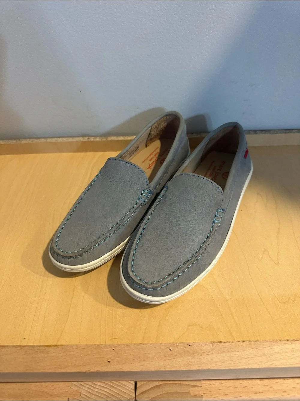 Kids Light Blue Slip-On Dress Loafers with Contrast Stitching